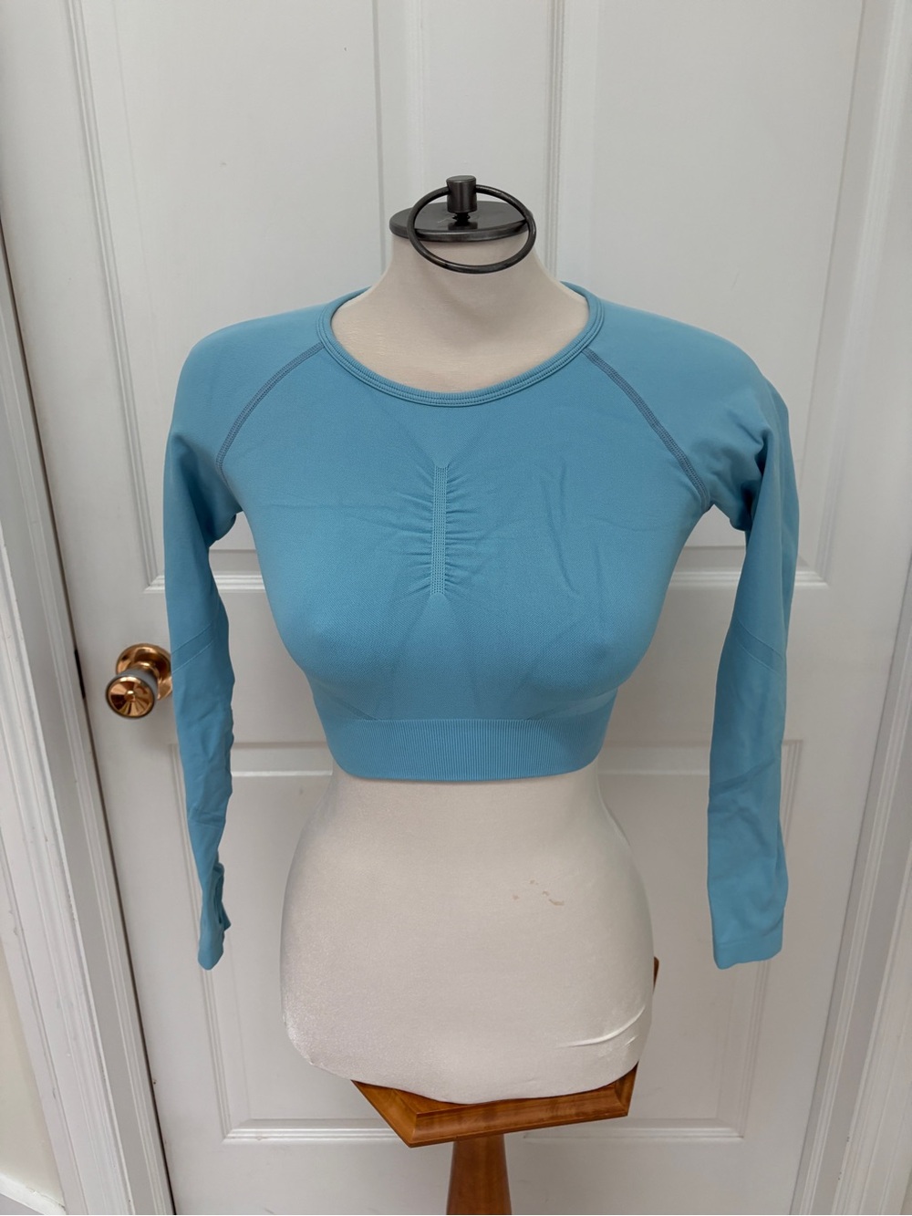 Seamless Long-Sleeve Crop Top - Blue